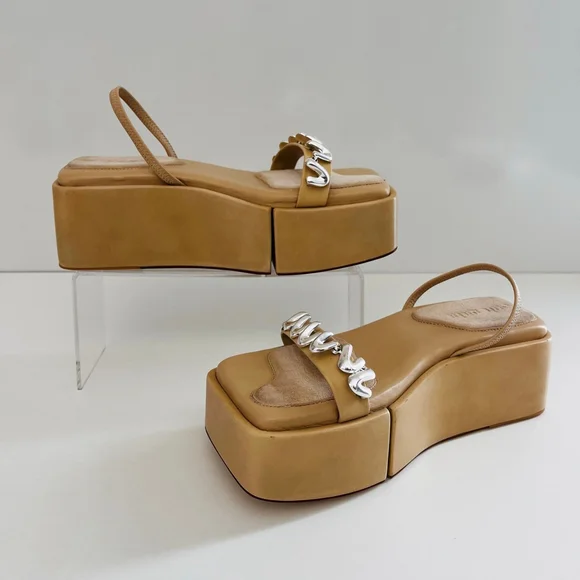 Cult Gaia Onyx Platform Slingback Sandal Silver Spiral Tan EU 38 NWOT - Picture 4 of 13